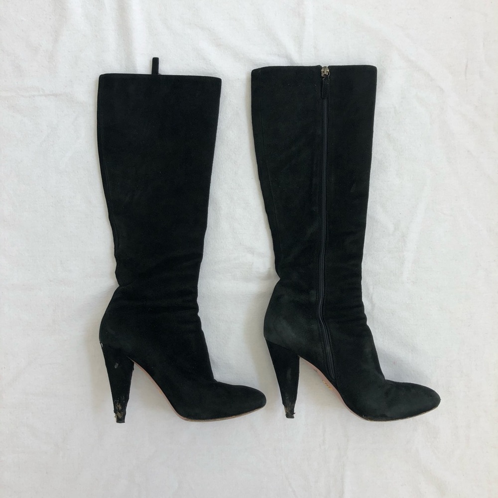 Prada suede knee high heeled boots